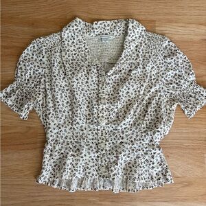 American Eagle Cream and Brown Floral Blouse